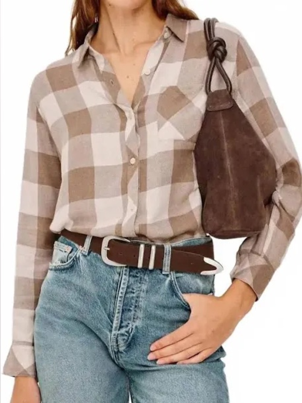 Rails Hunterβ Shirt Womens XL Dove Brown Plaid Flannel Button Down